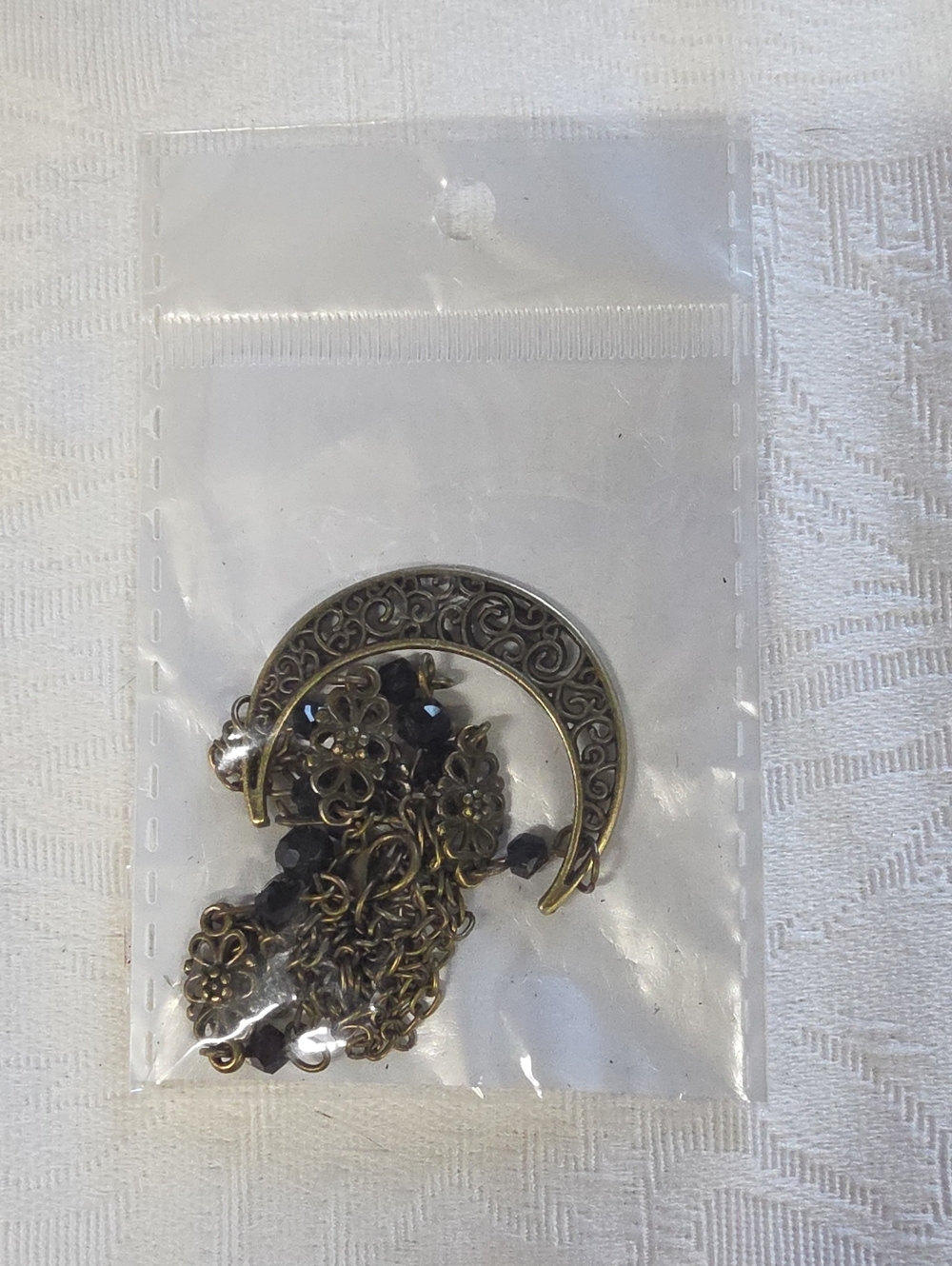 Boho Crescent Moon & Bead Necklace | Retro Silver Tone | New in Packaging